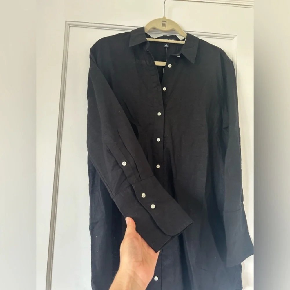 NWT J.Crew Relaxed-fit beach shirt in linen-cotton blend swim cover up SzS black